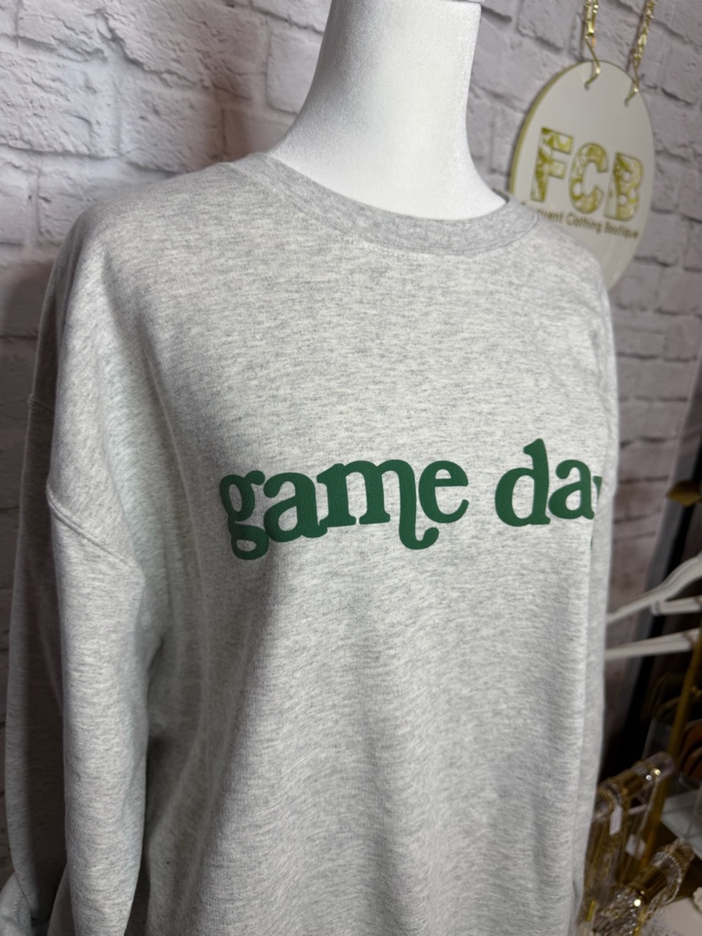 Gildan Heather Gray Sweatshirt with Green "game day" Print